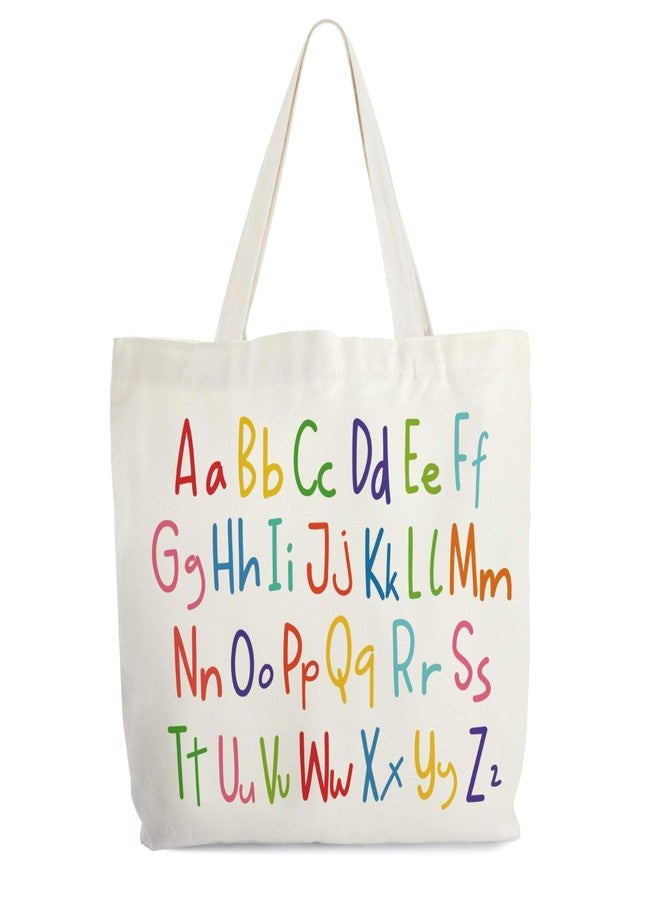 Levitatinyear Alphabets Canvas Tote Bag for Women, ABC Letters Learning Tote, Library Book Bag, Teacher Tote Bags for Books, Alphabet Gift Bag, Colorful Shoulder Bag Gifts for Her -13 - Image 1